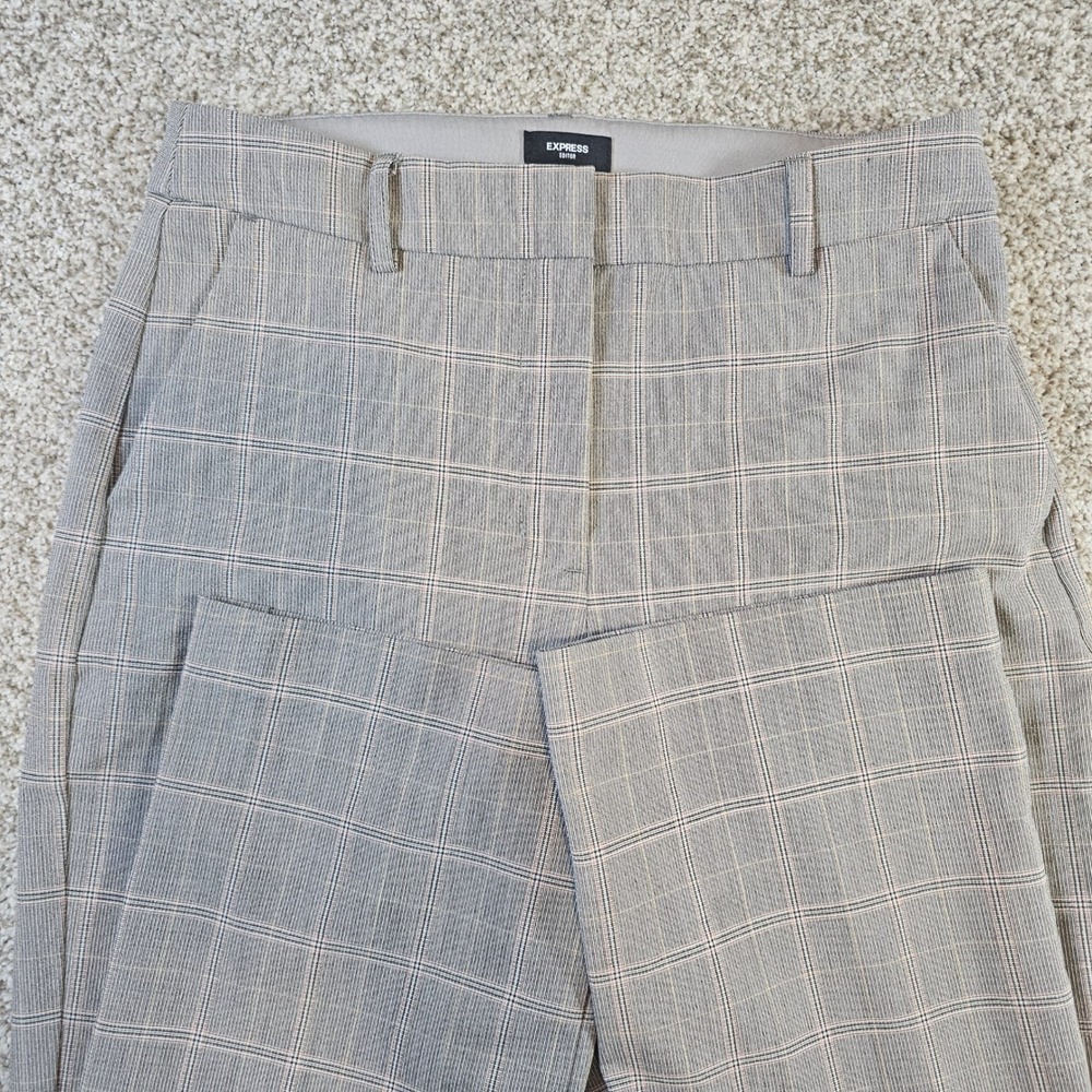 Express Editor Boot Dress Pants Gray Plaid Mid Rise Trousers Size 0L Long